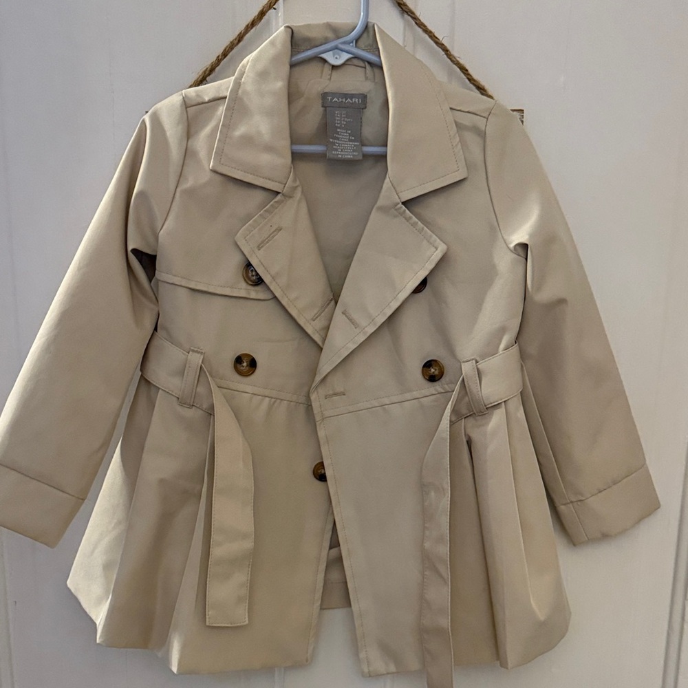 Tahari Kids Tan Double-Breasted Raincoat